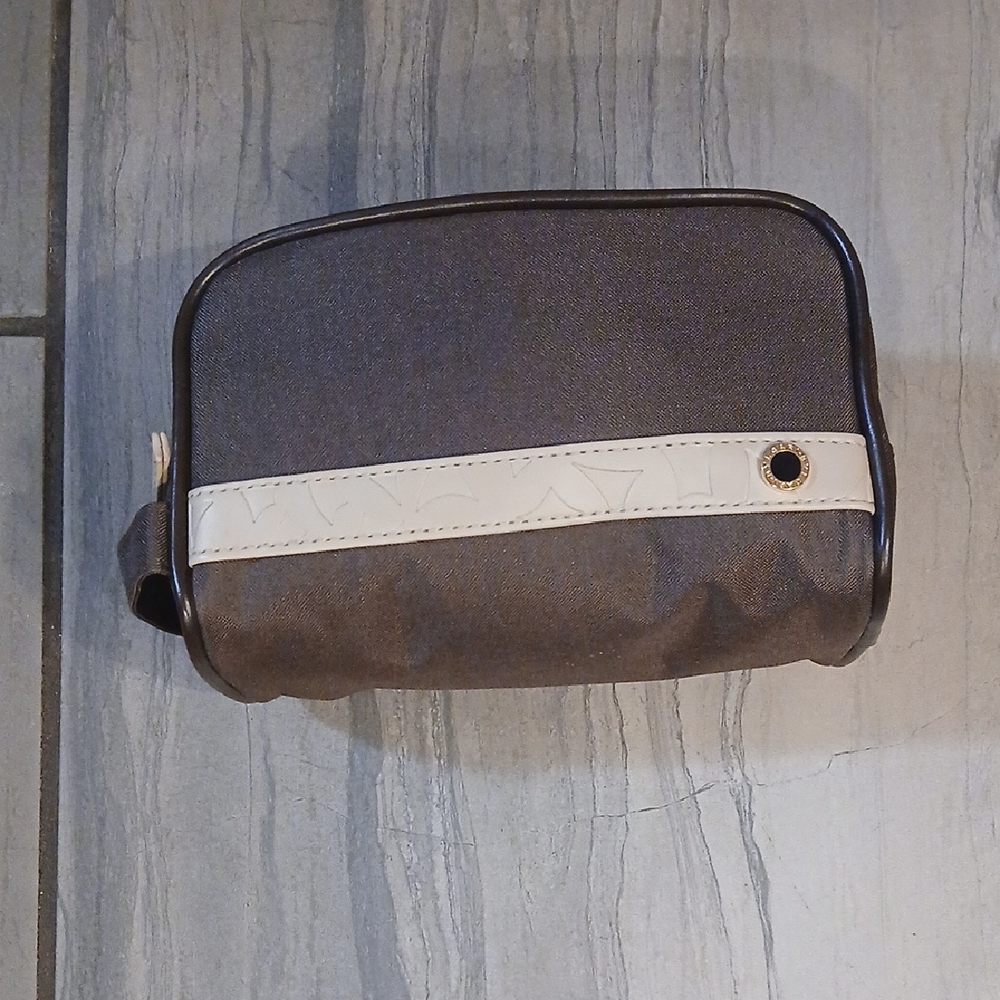 Cream and Brown Toiletry Bag with Minimalist Design